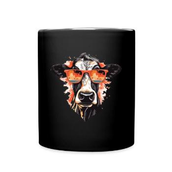 Kuh mit Sonnenbrille - Tasse einfarbig - Schwarz - Vorne