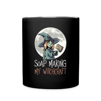 Soap making Halloween soap boiler saying - Full Colour Mug - black - Front