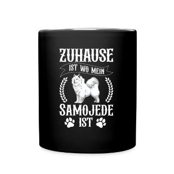 Samojede ist mein Zuhause Samojedenspitz - Tasse einfarbig - Schwarz - Vorne