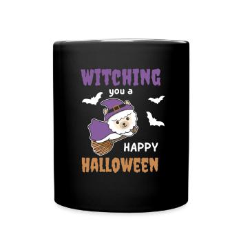 Alpaka Hexe Witching you a Happy Halloween - Tasse einfarbig - Schwarz - Vorne