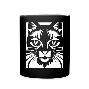 Lustige Katzensilhouette Freche Spaßkatzen - Tasse einfarbig - Schwarz - Vorne
