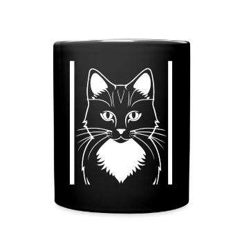 Lustige Katzensilhouette Freche Spaßkatzen - Tasse einfarbig - Schwarz - Vorne