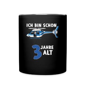 Polizei Hubschrauber 3 Jahre 3. Geburtstag - Tasse einfarbig - Schwarz - Vorne