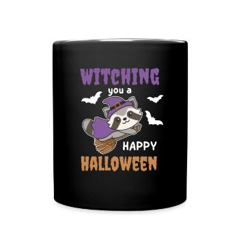 Waschbär Hexe Witching you a Happy Halloween - Tasse einfarbig - Schwarz - Vorne