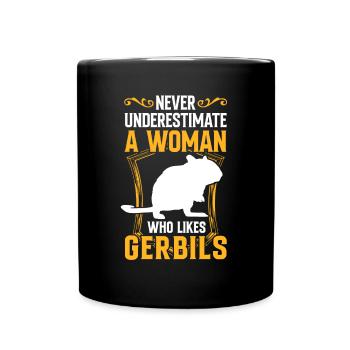 Woman with gerbil rodent Gerbil - Full Colour Mug - black - Front