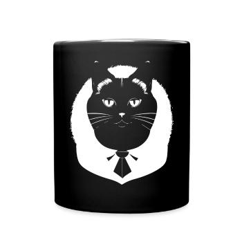 Lustige Katzensilhouette Freche Spaßkatzen - Tasse einfarbig - Schwarz - Vorne