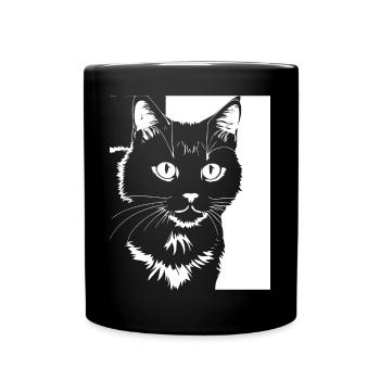 Lustige Katzensilhouette Freche Spaßkatzen - Tasse einfarbig - Schwarz - Vorne