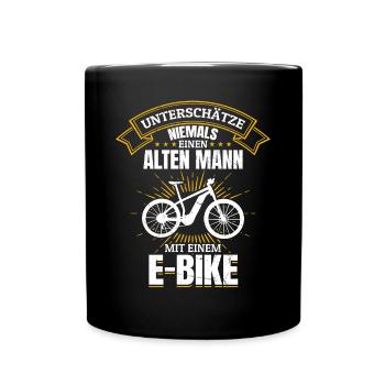 Unterschätze niemals einen Mann mit einem E-Bike - Tasse einfarbig - Schwarz - Vorne