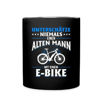Unterschätze niemals einen Mann mit einem E-Bike - Tasse einfarbig - Schwarz - Vorne