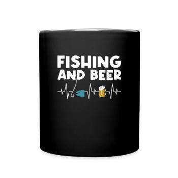 Fishing and beer heartbeat - Full Colour Mug - black - Front