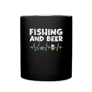 Fishing and beer heartbeat - Full Colour Mug - black - Front