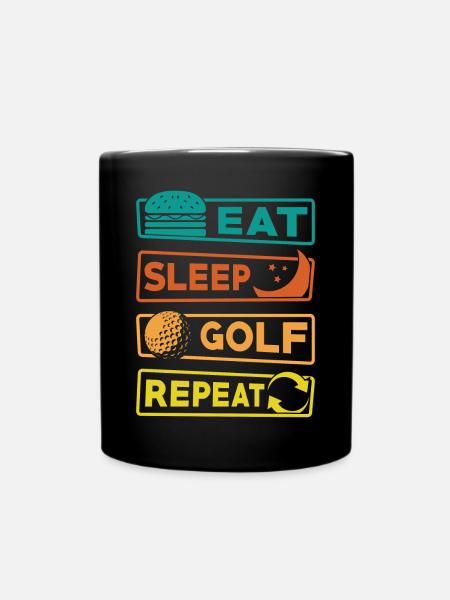 Eat Sleep Golf Repeat Golfer Golfing Gift - Full Colour Mug - black
