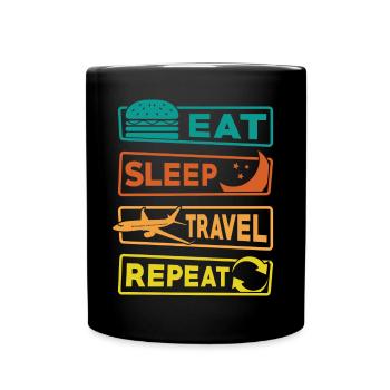Reisen Urlaub Spruch Eat Sleep Travel Repeat - Tasse einfarbig - Schwarz - Vorne