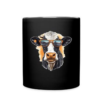 Kuh mit Sonnenbrille - Tasse einfarbig - Schwarz - Vorne