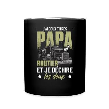 Papa Et Routier Cadeau Camionneur - Mug uni - noir - Devant