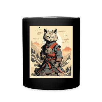 Japanese Cat Warrior - Full Colour Mug - black - Front
