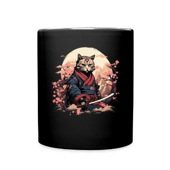 Ninja Cat Samurai Artwork - Full Colour Mug - black - Front