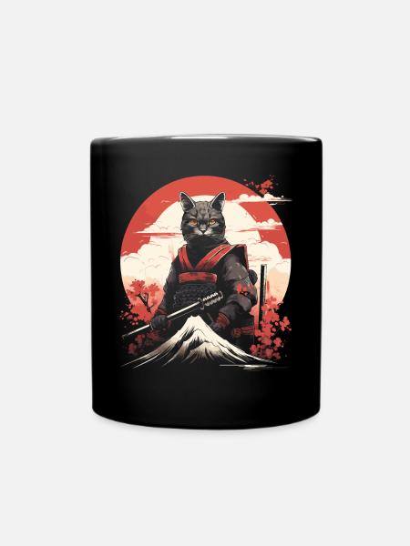 Ancient Japan Warrior Ninja Cat | Samurai Kitty - Tasse einfarbig - Schwarz