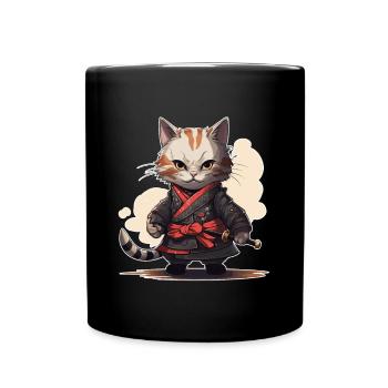 Japanese Samurai Kitty Swordplay - Full Colour Mug - black - Front
