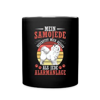 Samojede beschützt mich Samojedenspitz - Tasse einfarbig - Schwarz - Vorne
