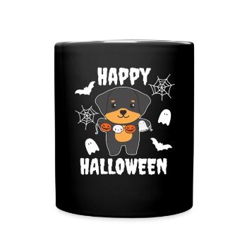 Rottweiler Happy Halloween Pumpkin Ghost Costume - Full Colour Mug - black - Front