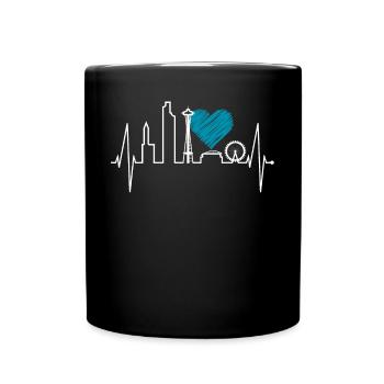 Seattle Skyline Heartbeat USA Fan Heart Pulse Love - Full Colour Mug - black - Front