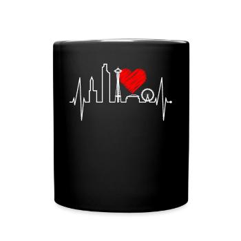 Seattle Skyline Heartbeat USA Fan Heart Pulse Love - Full Colour Mug - black - Front