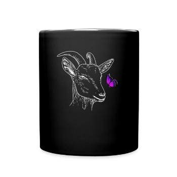 Ziege mit Schmetterling - Tasse einfarbig - Schwarz - Vorne