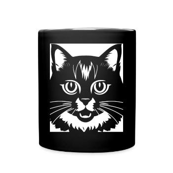 Funny Cat Silhouette Cheeky Fun Cats - Full Colour Mug - black - Front