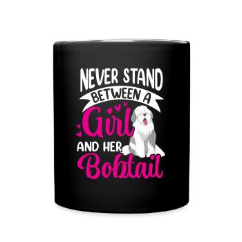 Girl and her Bobtail Old English Sheepdog - Full Colour Mug - black - Front
