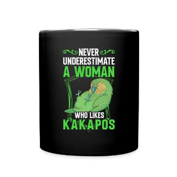 Frau mit Kakapo Neuseeland Papagei - Tasse einfarbig - Schwarz - Vorne