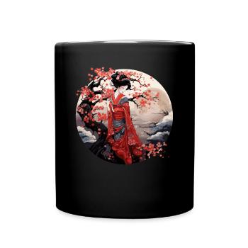 Japanese Geisha Art Print Traditional Kimono - Full Colour Mug - black - Front