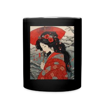 Japanese Print Geisha Art - Full Colour Mug - black - Front