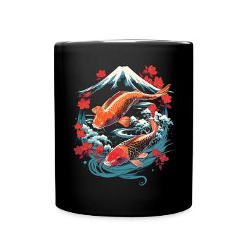 Koi Fish in Zen Garden - Full Colour Mug - black - Front