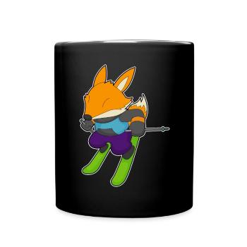 Fuchs Skifahrer Ski Wintersport - Tasse einfarbig - Schwarz - Vorne