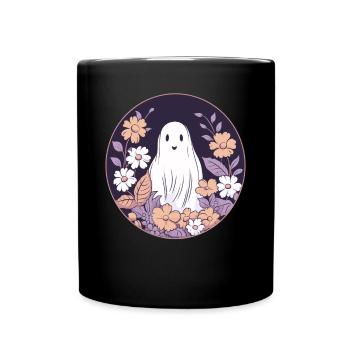 Halloween groovy Geist Hippie Blumen Vintage - Tasse einfarbig - Schwarz - Vorne