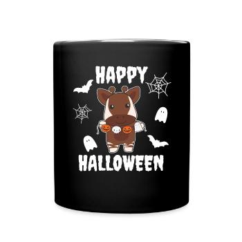 Okapi Happy Halloween Kürbis Geist Kostüm - Tasse einfarbig - Schwarz - Vorne