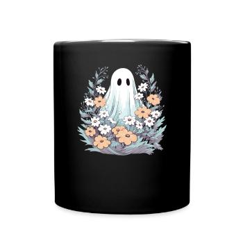 Halloween groovy Geist Hippie Blumen Vintage - Tasse einfarbig - Schwarz - Vorne