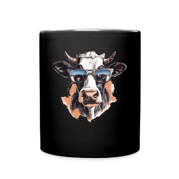 Kuh mit Sonnenbrille - Tasse einfarbig - Schwarz - Vorne