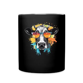 Kuh mit Sonnenbrille - Tasse einfarbig - Schwarz - Vorne