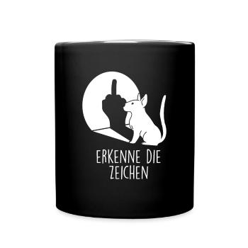 Erkenne die Zeichen Hund Mittelfinger - Tasse einfarbig - Schwarz - Vorne