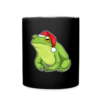 Frosch Weihnachten Weihnachtsmütze - Tasse einfarbig - Schwarz - Vorne