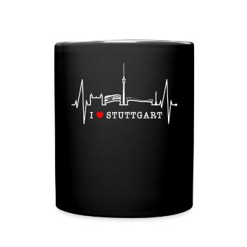 Stuttgart Skyline Herzschlag Herz Stuttgarter Fan - Tasse einfarbig - Schwarz - Vorne