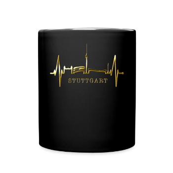 Stuttgart Skyline Herzschlag Herz Stuttgarter Fan - Tasse einfarbig - Schwarz - Vorne