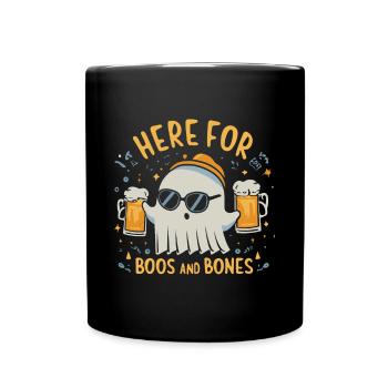 Hier für Buhrufe und Knochen Halloween - Tasse einfarbig - Schwarz - Vorne