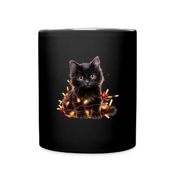 Christmas Lights Cat Christmas - Full Colour Mug - black - Front