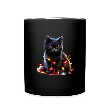 Lumières de Noël Cat Noël - Mug uni - noir - Devant