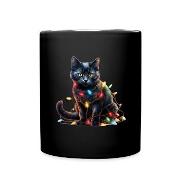 Christmas Lights Katze Weihnachten - Tasse einfarbig - Schwarz - Vorne