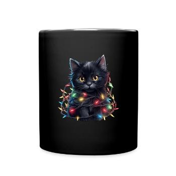 Christmas Lights Katze Weihnachten - Tasse einfarbig - Schwarz - Vorne
