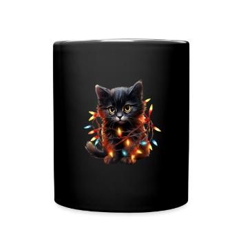 Christmas Lights Katze Weihnachten - Tasse einfarbig - Schwarz - Vorne